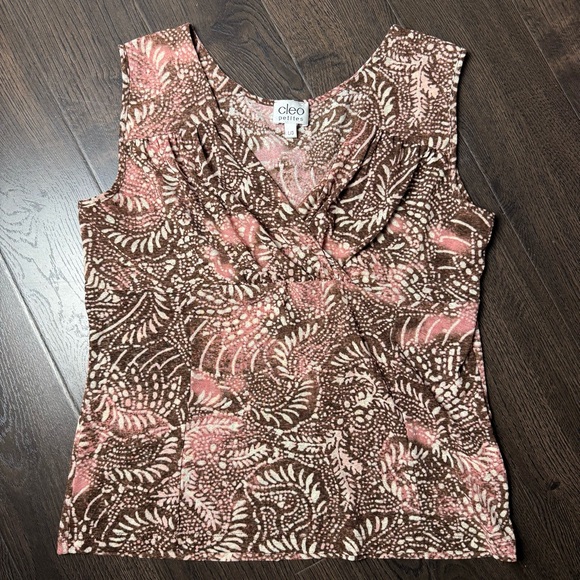 Cleo Brown and Pink Patterned Ruched Boho Paisley Blouse Size L/G - Picture 3 of 7